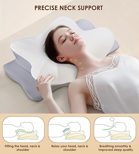 Cervical Pillow for Neck Shoulder, Ergonomic Contour Memory Foam Pillows for Sleeping with Washable Pillowcase, Cooling Neck Support Pillow for Side Back Stomach Sleeper-Grey-Standard Size