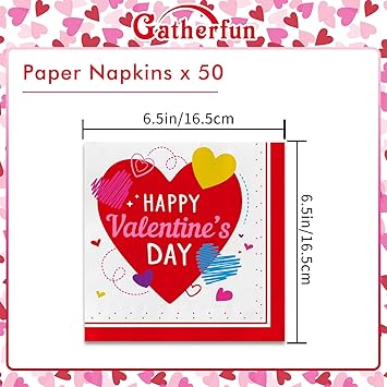 50-Pack Valentine's Day Napkins 3-Ply - Love-Heart Themed Disposable Paper Napkins for Romantic Celebrations - 6.5" Red Heart Napkins Valentine's Day Party Supplies & Decorations