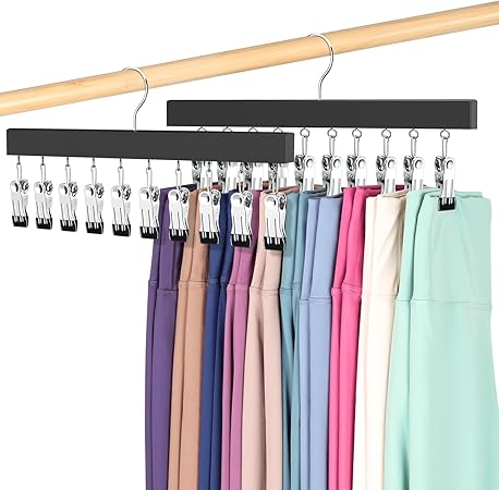 Legging Organizer for Closet, Pants Hangers with Clips Holds 20 Leggings, Jeans, Hats, Shorts, Socks, 360 Rotating Space Saving Hanging Clothes Organizer for Closet Organizers and Storage 2Pcs
