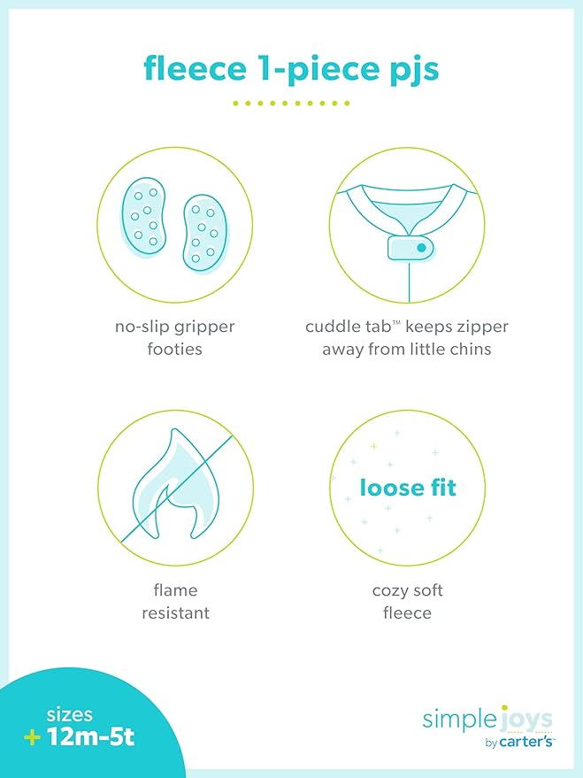 Simple Joys by Carter's Toddlers and Baby Girls' Loose-Fit Flame Resistant Fleece Footed Pajamas, Pack of 3