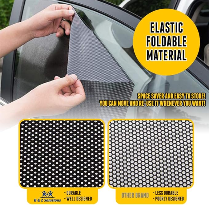 BZ Solutions Original 4-Pack Car Window Sun Shades Bundle-Universal Fit All Vehicles-Easy and Effective Way to Block Sun Glare, Harmful Heat, and UV Rays from Children or Pets-Black Static Cling Film