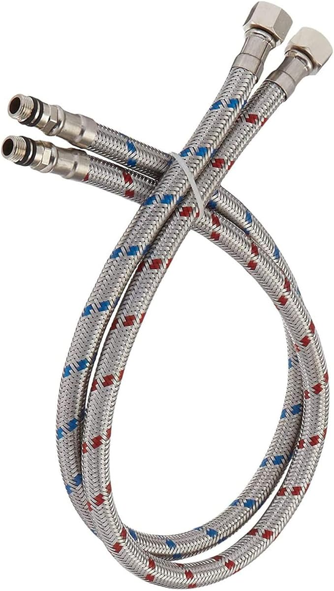 32-Inch Long Bathroom Kitchen Faucet Connector Braided Stainless Steel Faucet Supply Lines 1/2-Inch Female Compression Thread x M10 Male Connector, x 2 Pcs (1 Pair)