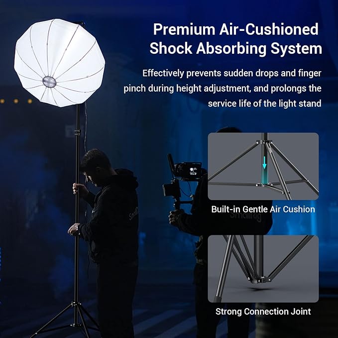 SMALLRIG Photography Light Stand 110"9.2ft280cm, Air-Cushioned Aluminum Photo Video Tripod Stand with 14" Screw for Softbox, Studio Light, Reflector and Ring Light, Max Load 8kg, RA-S280