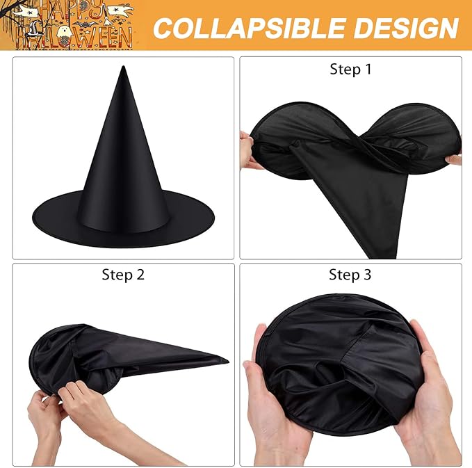 Halloween Costume Witch Hat, Cap Decoration Accessory with Hanging Rope for Halloween Yard Decor Holiday Party Favor
