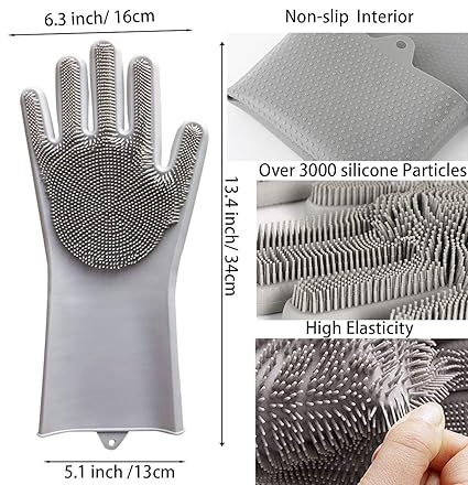 Pet Grooming Glove for Bathing and Hair Removal, Dogs and Cats Bath Shampoo Brush, Soft and Durable Silicone Scrubber Glove for Pets - Grey