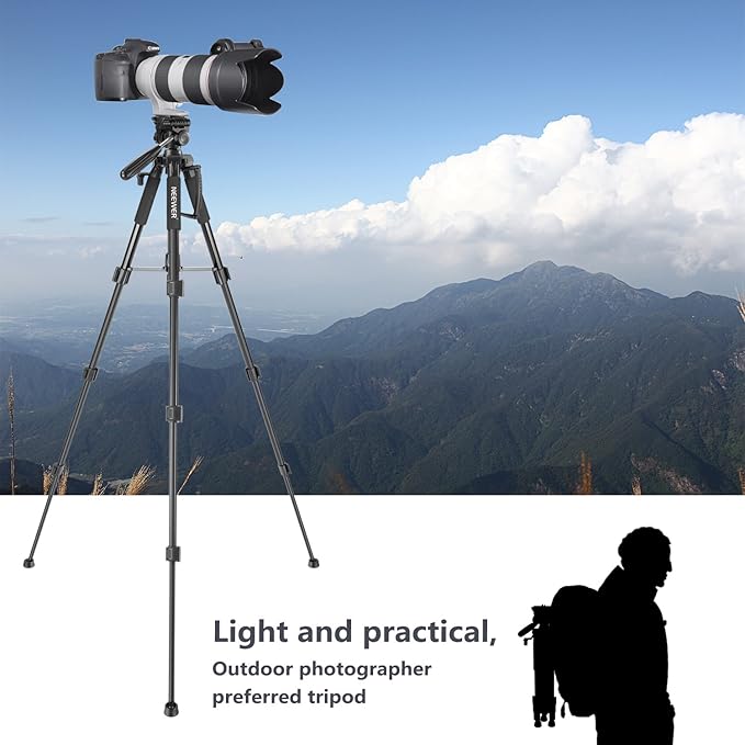 Neewer Portable 56 inches142 centimeters Aluminum Camera Tripod with 3-Way Swivel Pan Head,Bag for DSLR Camera,DV Video Camcorder Load up to 8.8 pounds4 kilograms Black(SAB234)