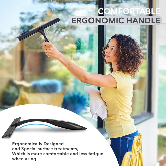 12-inch Stainless Steel Shower Squeegee for Glass Doors, Black Squeegee for Shower Glass with Hook, Water Wiper, Bathroom Squeegee, Water Wiper for Tile Wall Car Mirror Door