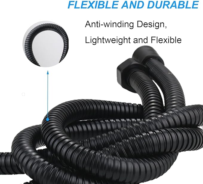 59 Inch Matte Black High Pressure Explosion Proof Shower Hose Replacement for Shower Head, Flexible and Durable Stainless Steel Shower Hose Extension for Bathing Cleaning