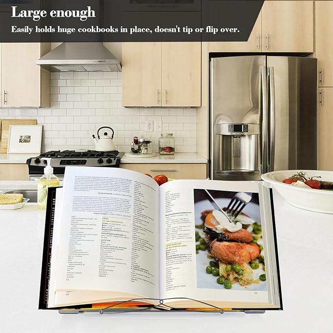 Book Stand, IMAGE Book Holder with a Retaining Clip, Adjustable, Collapsible and Portable, Great for Desktops, Laptops, iPads, Cookbooks, Music Scores and Documents