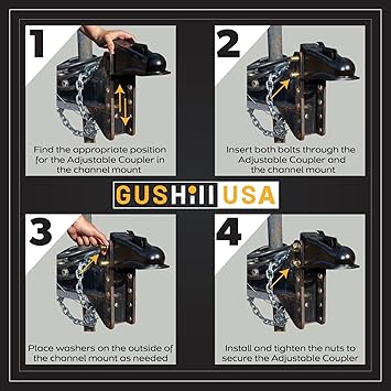 USA GH25330 Channel-Mount Adjustable Trailer Coupler, 2-516-Inch Hitch Ball, 14,000 lbs, Black