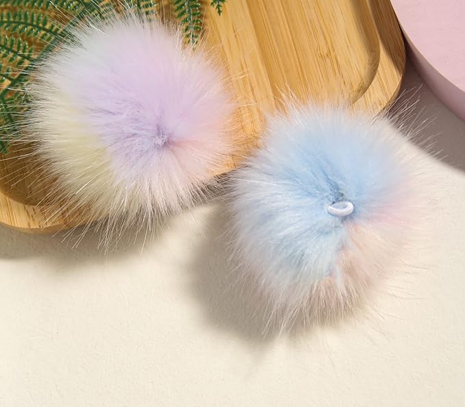 Faux Fur Pom Poms for Knitting Hats Scarves Gloves Bags 2.8 Inch Fluff Pompom Ball with Elastic Loop DIY Keychains Accessories Pack of 6 (Pale Color)