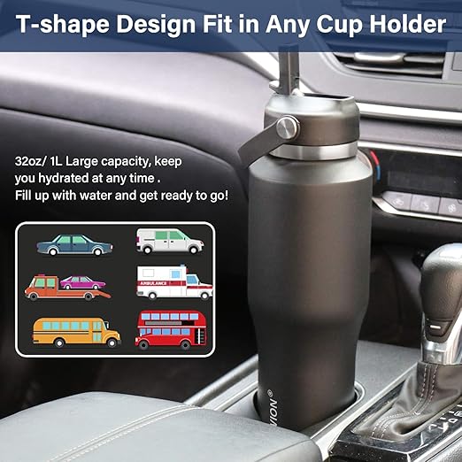 HYDROWION 32oz Stainless Steel Water Bottle(Cold for 48 Hrs, Hot for 24 Hrs), Double Wall Vacuum Insulated Water Flask with Straw Lid, Spout Lid and Flex Cap, Fit in Any Car Cup Holder, Cobalt