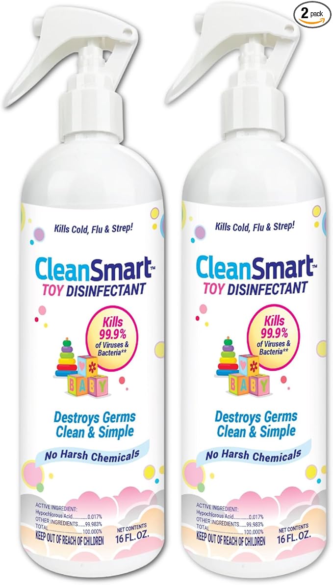 CleanSmart Toy Disinfectant Spray Kills 99.9 of Viruses and Bacteria, Rinse Free, 16 oz Bottle, (Pack of 2)