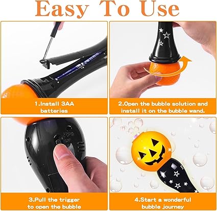 Halloween Bubble Wand for Kids, Pumpkin Bubble Machine Blower Maker Wand with Music Light,Outdoor Indoor Stuff Toy Gift for 1 2 3 4 5 6 7 8 Year Old Toddler Little Girls Boys