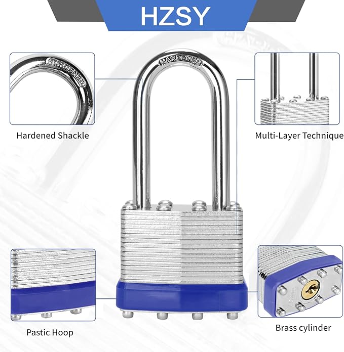 Padlocks Keyed Alike, Pack of 2, Laminated Steel Keyed Lock (1-9/16", 40mm), Padlocks with Same Key, Long Shackle, for Toolbox, Locker & StorageUnit or More