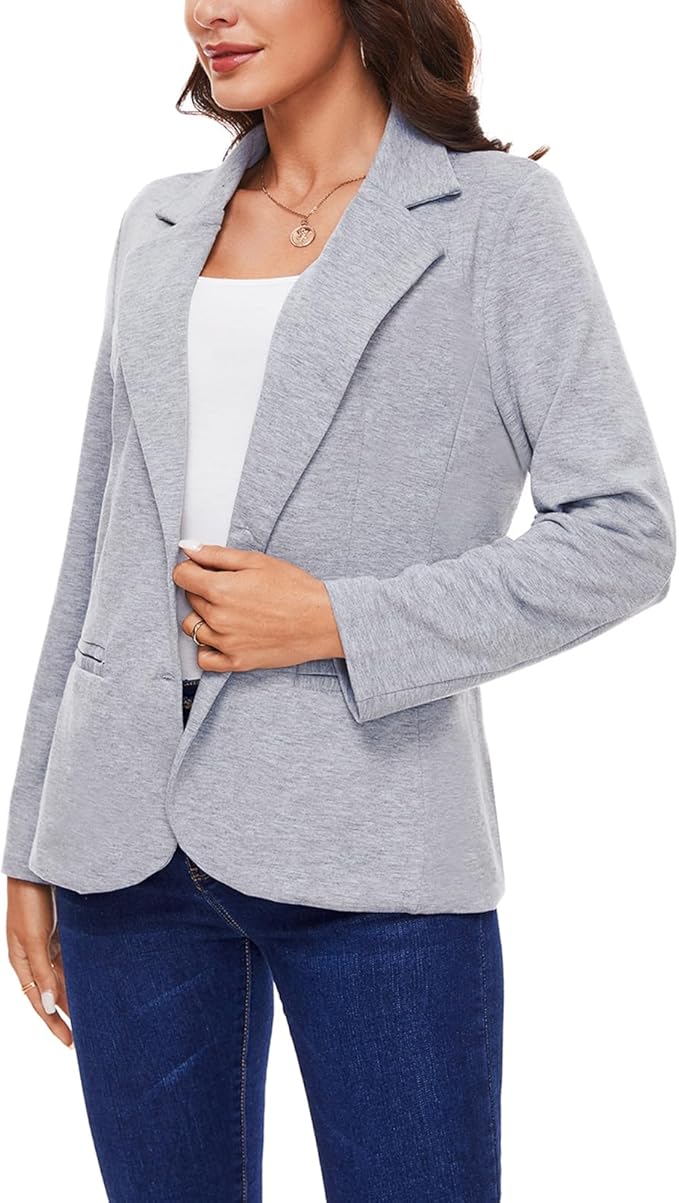 MINTLIMIT Women Long Sleeve Blazer Button Front Work Casual Office Lapel Suit Jacket Lightweight Knit Blazers with Pockets