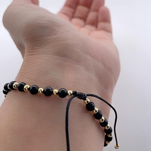 St Michael Archangel Coin and Natural Round White Turquoise Beads Adjustable Bracelet for Women (Black Mate Onix)