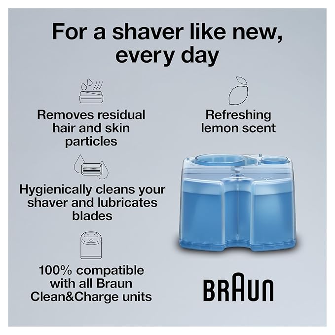 Braun Clean & Renew Refill Cartridges CCR, Replacement Shaver Cleaner Solution for Clean&Charge Cleaning System, Pack of 4