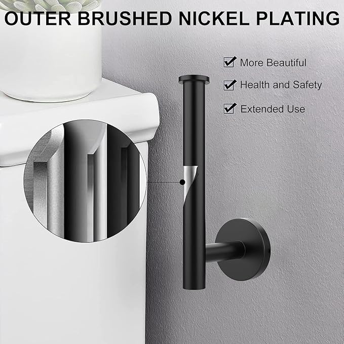 SetSail Toilet Paper Holder Wall Mount Screw-in Matte Black Bathroom Toilet Paper Roll Holders Stainless Steel Tissue Holder for Bathroom Hardware Accessories, Drill Hole