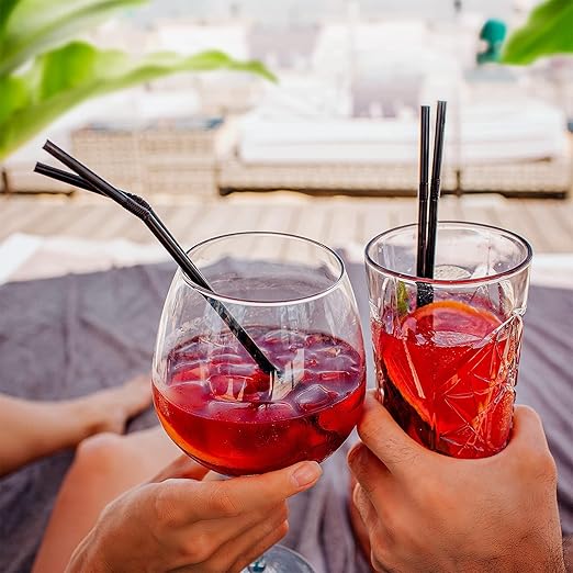 100 Pcs Black Flexible Drinking Straws,Plastic Disposable Bendy Straws(0.23''diameter and 8.27"long)