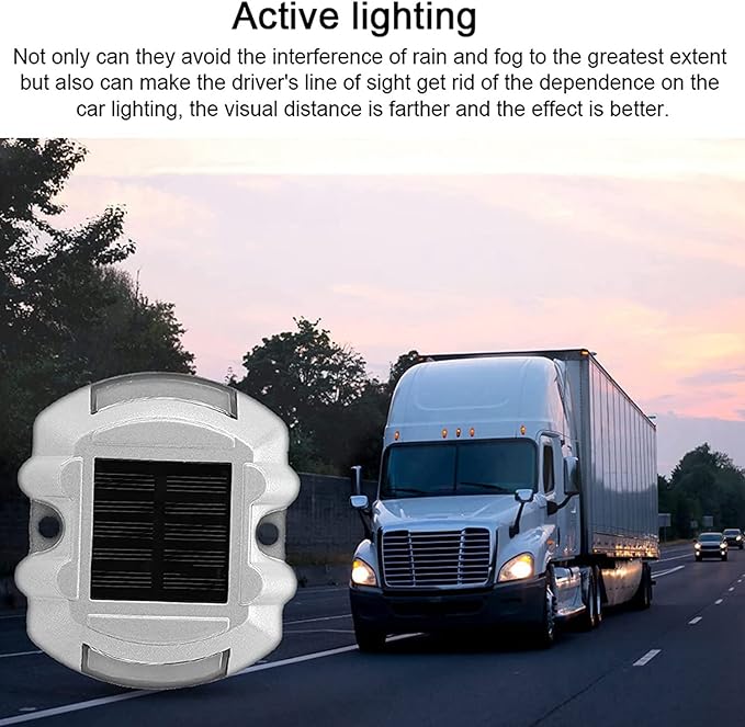 Reusable Solar Road, 2Pcs 6 LED Stud Lights Ground Garden Lawn Path Lights Deck Dock White Warning Lights