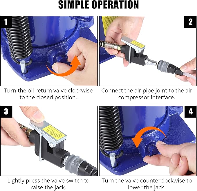 Pneumatic Air Hydraulic Bottle Jack with Manual Hand Pump, 32 Ton Capacity, Heavy Duty for Auto Repair and House Lift