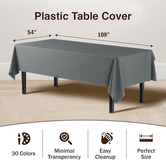 Exquisite 4-Pack Silver Plastic Table Cloth - 54In. x 108In. Disposable Tablecloth for Parties - Rectangle Tablecloth - Disposable Table Cloths for Parties - Plastic Table Cover for Picnics