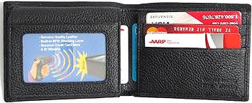 RFID Blocking Genuine Top Grain Leather Men's Wallet Bifold ID Window 8 Credit Card Slot -BLACK