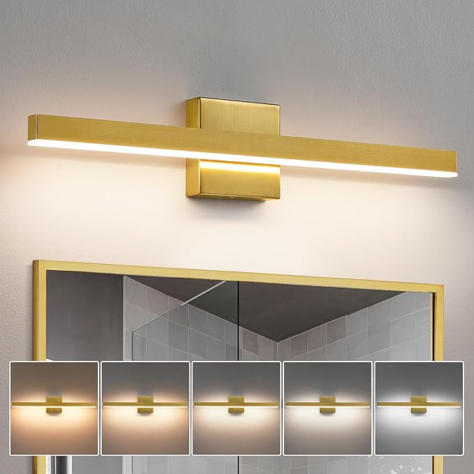 KAISITE Modern Bathroom Vanity Light Gold 24-Inch Fixture Over Mirror - Dimmable 5CCT LED Bar Light for Restroom