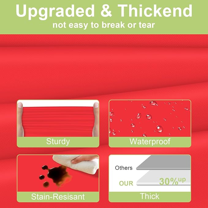 QIKSION Plastic Table Cloth Disposable 2 Pack, 54 x 108 Inch Tablecloths for Rectangle Tables, Red Plastic Table Cover