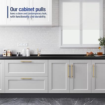 JOY DECOR 3 Pack Cabinet Handles, Gold Cabinet Pulls, 3 in Hole Center Kitchen Cabinet Handles, Stainless Steel T Bar Handles for Dresser Drawers