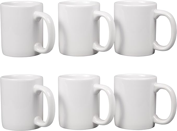 Creative Home - 85355 Creative Home Set of 6 Piece, 12 oz Ceramic Coffee Mug Tea Cup, 3-14" D X 4" H, White