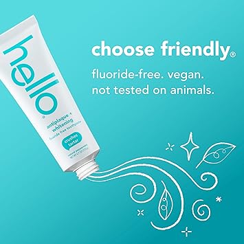 hello Antiplaque and Whitening Fluoride Free Toothpaste, Whitening Toothpaste with Coconut Oil and Tea Tree Oil, Helps Whiten Teeth, Natural Peppermint, 4.7 Oz Tube