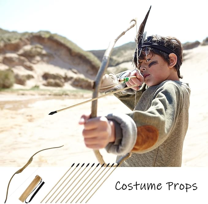 20 Pcs Wooden Arrows Soft Rubber Tips, 17 Inch Handmade Wooden Toy Arrow for Kids and Beginners, Archery Bows Outdoor Play Cosplay Costume Decoration