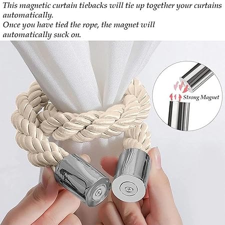 Modern Simple Rough Cord Twist Curtain Tiebacks No Hole Installation Magnetic Clasp
