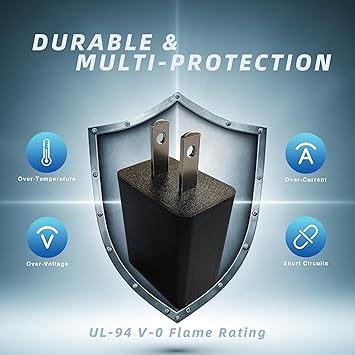 5V1A Power Adapter Plug for Wall Outlet (UL Certified, Black, 1pcs), 5W USB Charger Block for Cell Phones, Tablets, Earphones, Power Banks, Smart Wearables, Toys and More Electronic Gadgets