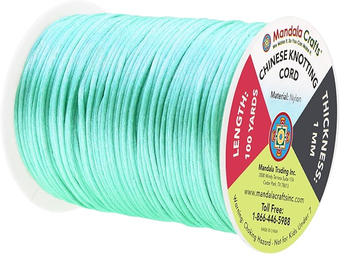 Mandala Crafts Nylon Satin Cord 1mm Rattail Cord Turquoise String - 100 Yds Nylon Chinese Knotting Cord Rat Tail Silk Cord for Bracelet Necklace Jewelry Making Macrame Trim