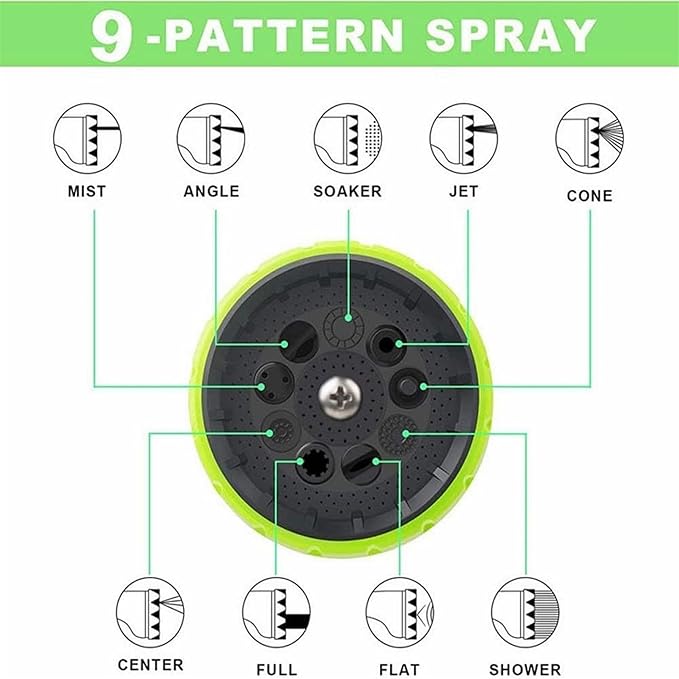 Garden Hose Pipe Spray Gun,High Pressure Anti-Leaking Hose Gun(25FT),9 Adjustable Patterns Garden Hose Nozzle Sprayer with,Suitable for watering plants and lawns,Green,50FT