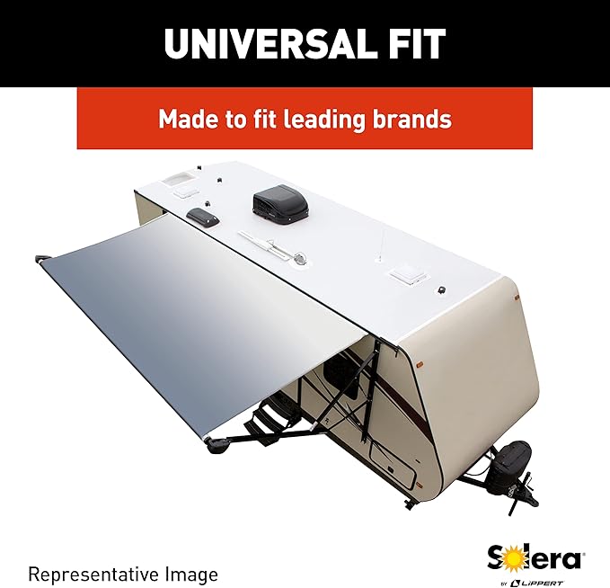 Solera Universal Fit Heavy-Duty Vinyl RV Patio Awning Replacement Fabric Solid Black 14' Awning (13'4" Fabric)