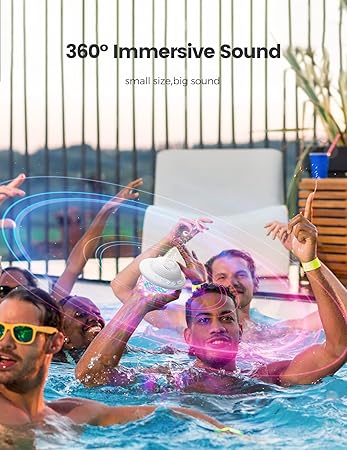 Floating Pool Speakers with Colorful LED Lights, IPX7 Waterproof Hot Tub Bluetooth Speaker, 10W Stereo Loud Sound, Built-in Mic, Portable Wireless Speakers for Shower Bathtub Beach Outdoor Swim-White