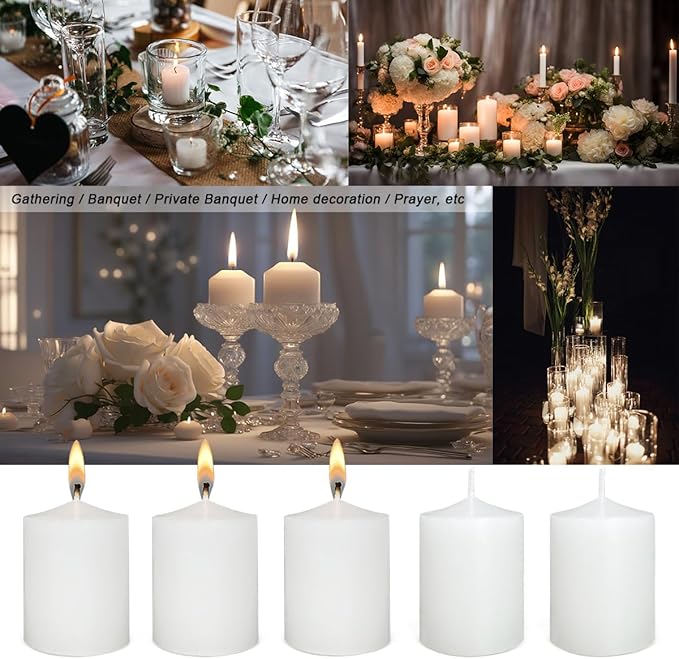 White Votive Candles Long Burn Time Unscented Candles Votives Bulk Pack of 24 Small Pillar Candles