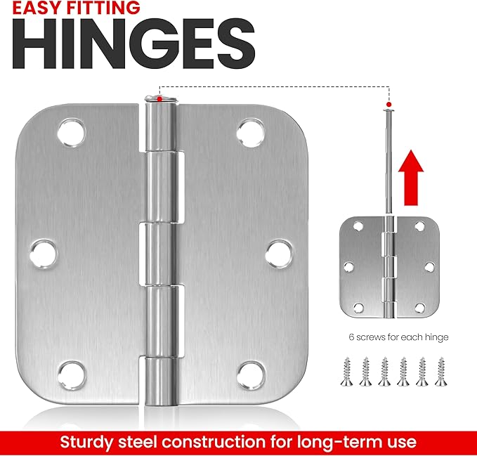 Utopia Home Pack of 1 Rounded Interior Door Hinges, 3.5 Inch, 58" Radius Edges, 3 x 3 inch, Both Interior and Exterior (Silver)
