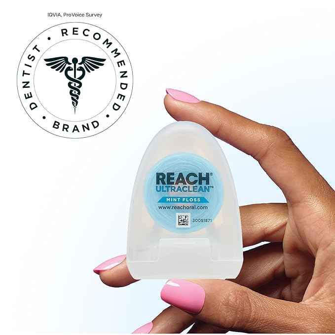 REACH Ultraclean Dental Floss, Mint, Plaque Remover for Teeth, Shred Resistant, Waxed, Easy on Gums & Teeth, Mint, Oral Care, PFAS Free, for Adults & Kids, 1 Pack, 30 yd