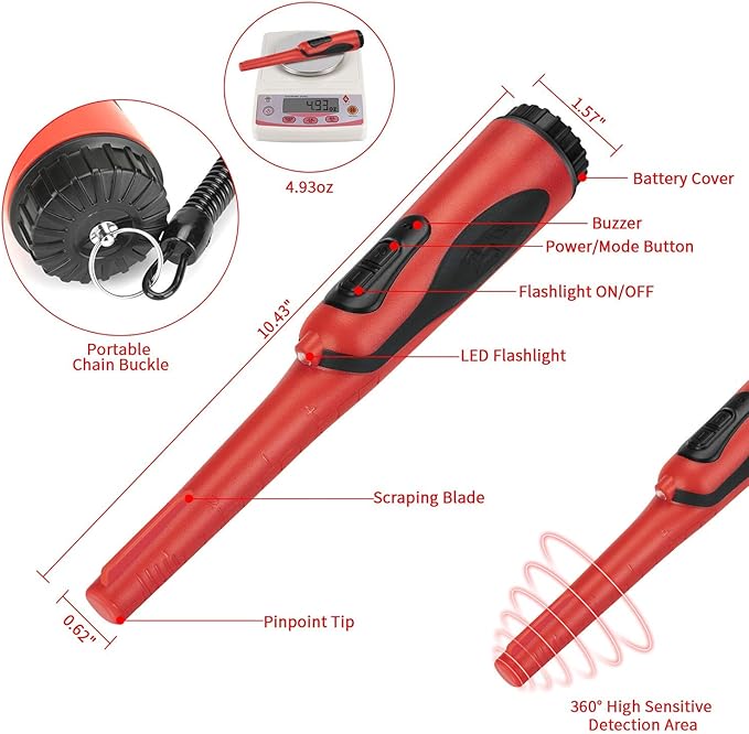 5M Waterproof Metal Detector with Adjustable LED Light, 3 Detection Modes (Sound, Vibration, Sound Vibration) for Outdoor Treasure Hunting and Professional Use