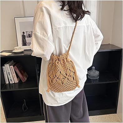 Women's Woven Crossbody Bag, Fashion Bucket Bag, Fashion Shopping Bag, Trendy Beach Bag