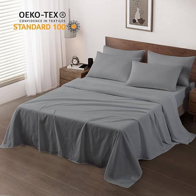 MapleStone Queen Flat Sheet 6 Pack,Premium Soft Breathable,Brushed Microfiber Fabric,Anti-Shrinkage Non-Fading, Bulk Flat Sheets Only Queen Size (Grey)