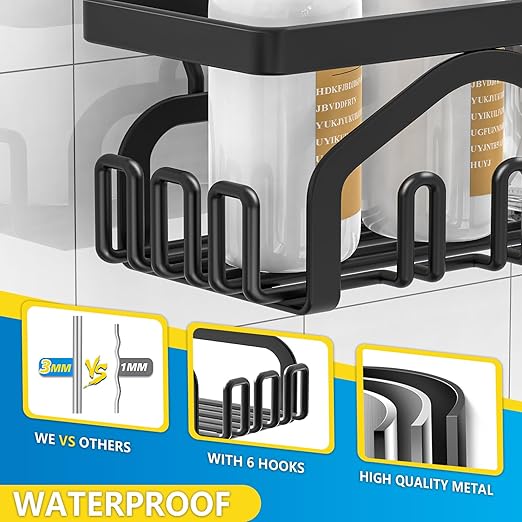 5-Pack Adhesive Shower Caddy Set – Rustproof Bathroom Organizer, Large Capacity No-Drill Shower Shelves, Black