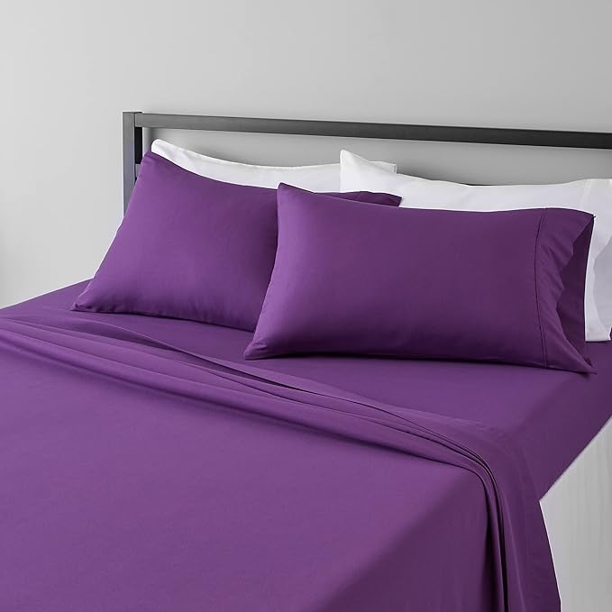 Basics 4 Piece Deluxe Microfiber Bed Sheets, Full Size, Plum, Solid
