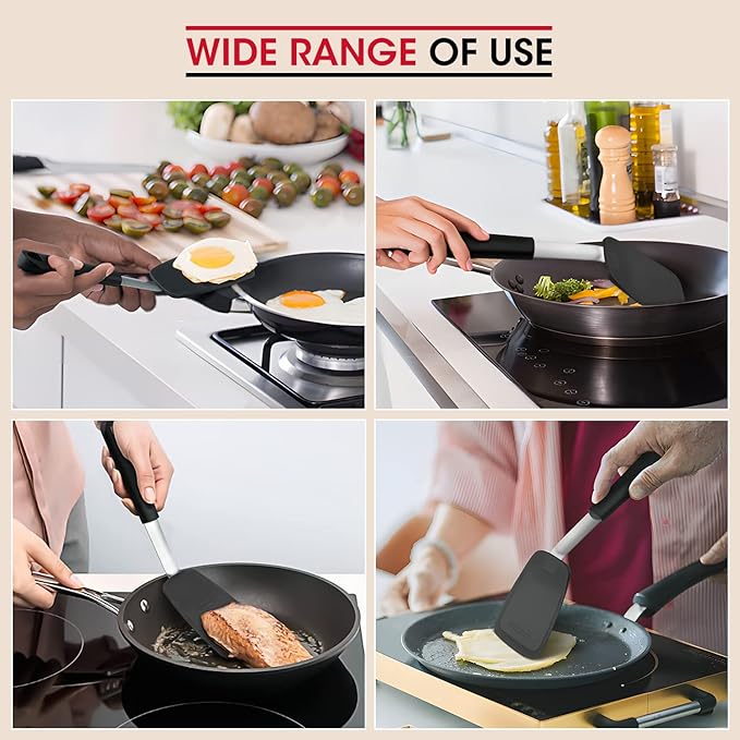Unicook Upgraded Silicone Spatula, Flexible Egg Turner, 600F Heat Resistant Silicone Handle, Kitchen Cooking Utensils, Ideal for Flipping Eggs, Pancake, Burgers, Crepes and More, Small and Medium