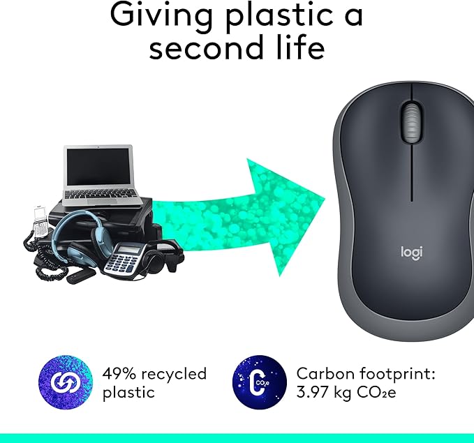 Logitech M185 Wireless Mouse, 2.4GHz with USB Mini Receiver, 12-Month Battery Life, 1000 DPI Optical Tracking, Ambidextrous PCMacLaptop - Swift Grey